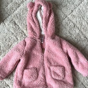 Caters pink fleece coat. 12M
